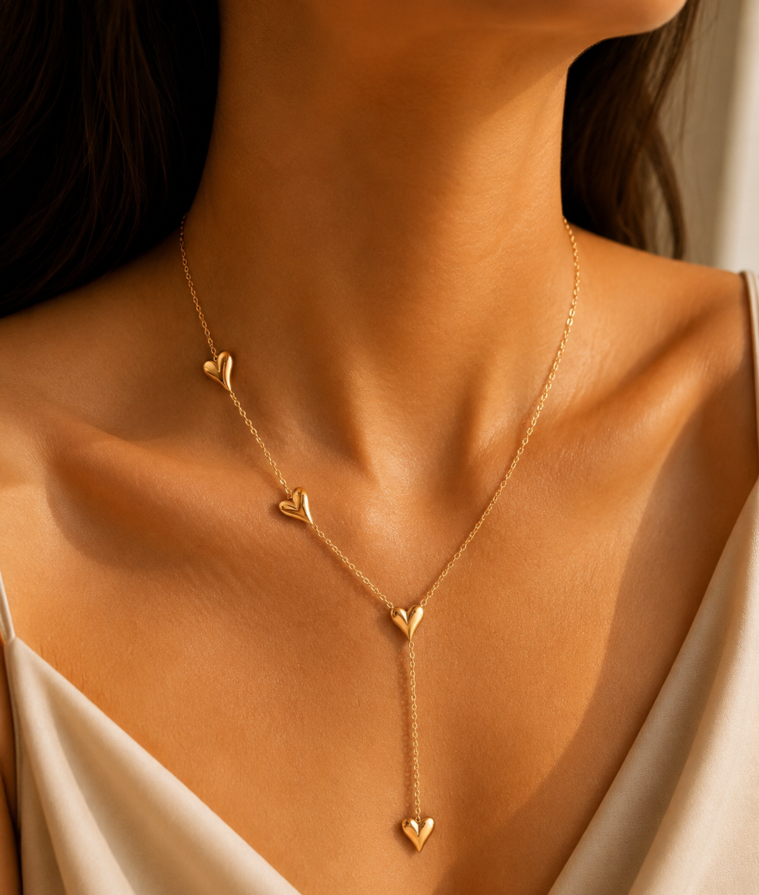 Golden Hearts Lariat Necklace - House of Alanki