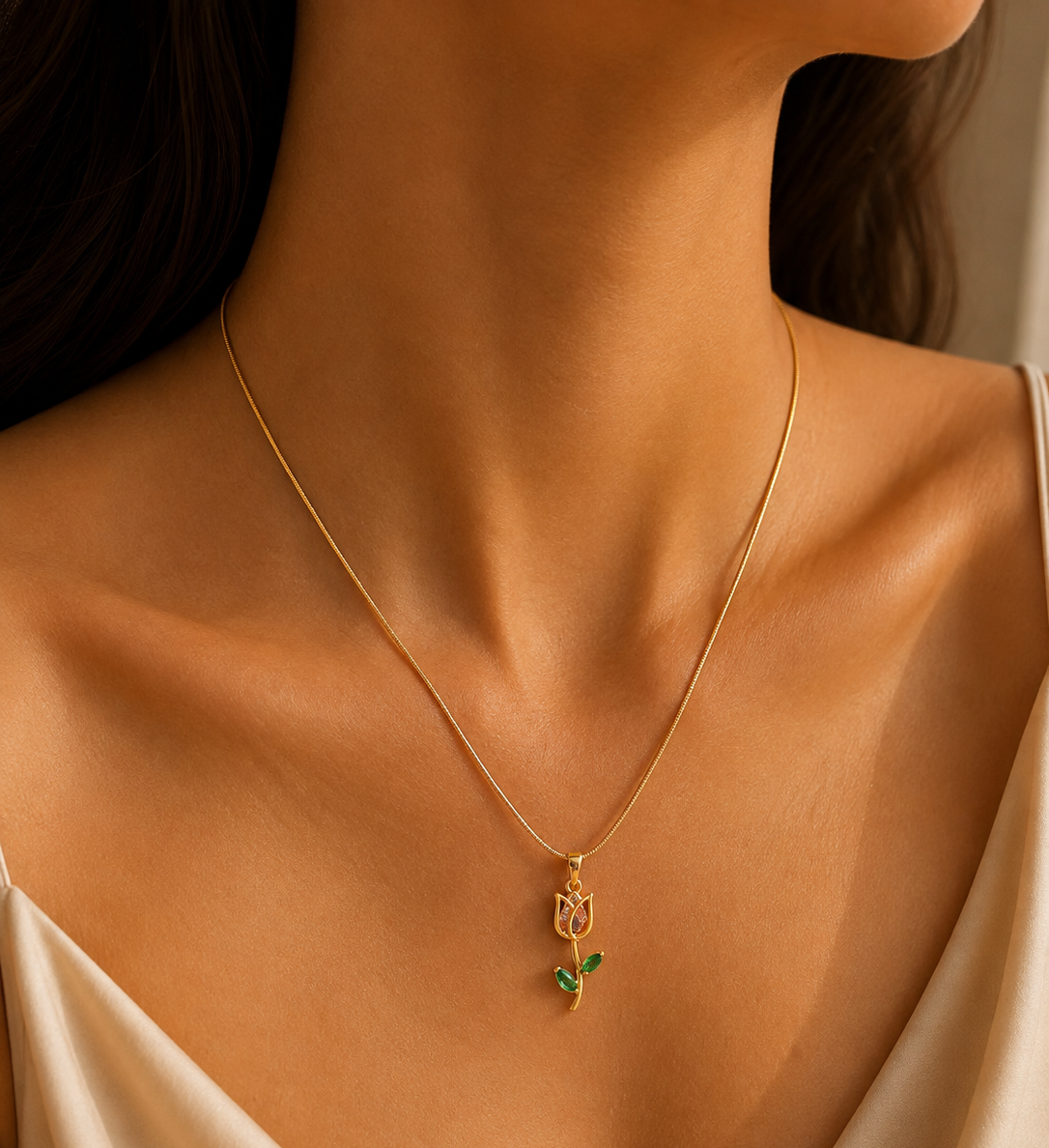 Golden Tulip Bloom Necklace - House of Alanki