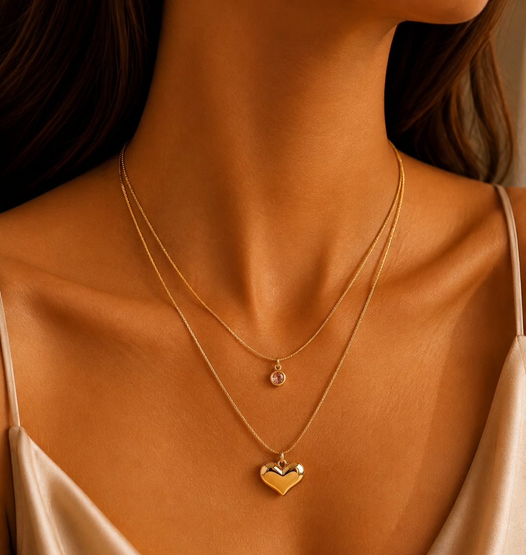 Golden Heart Sparkle Layered Necklace - House of Alanki