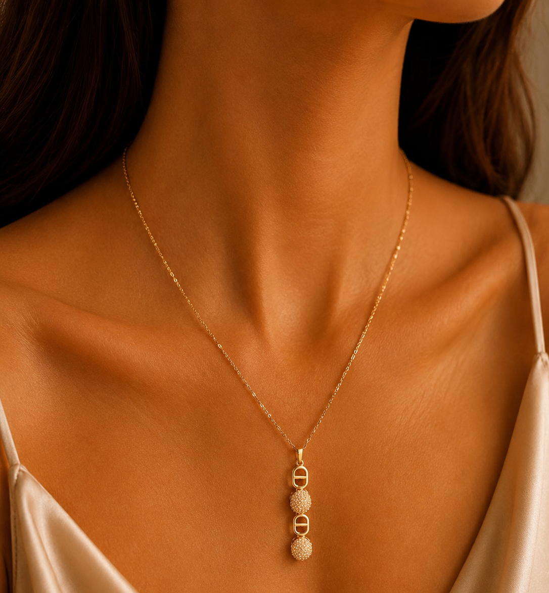 Golden Geometric Crystal Drop Necklace - House of Alanki