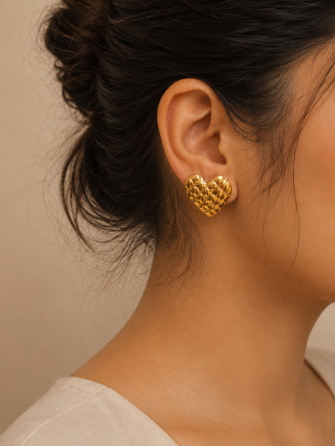 Alanki Celeste Quilted Heart Stud Earrings - House of Alanki