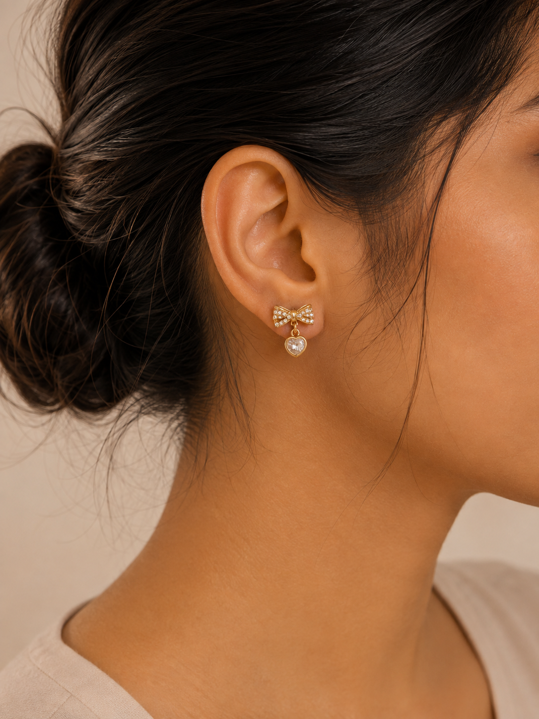 Crystal Heart Bow Drop Earrings - House of Alanki