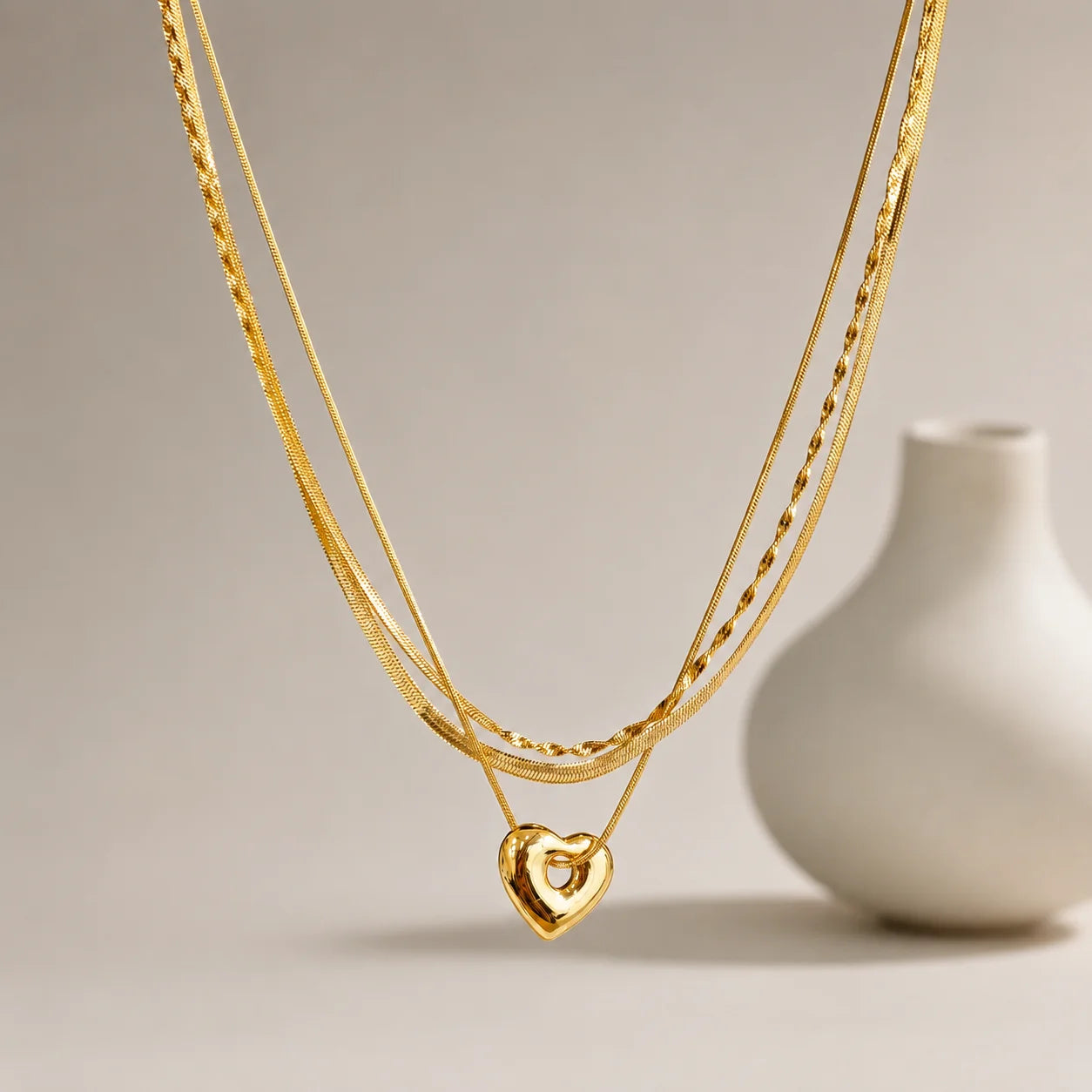 Triple Layer Heart Pendant Necklace - House of Alanki