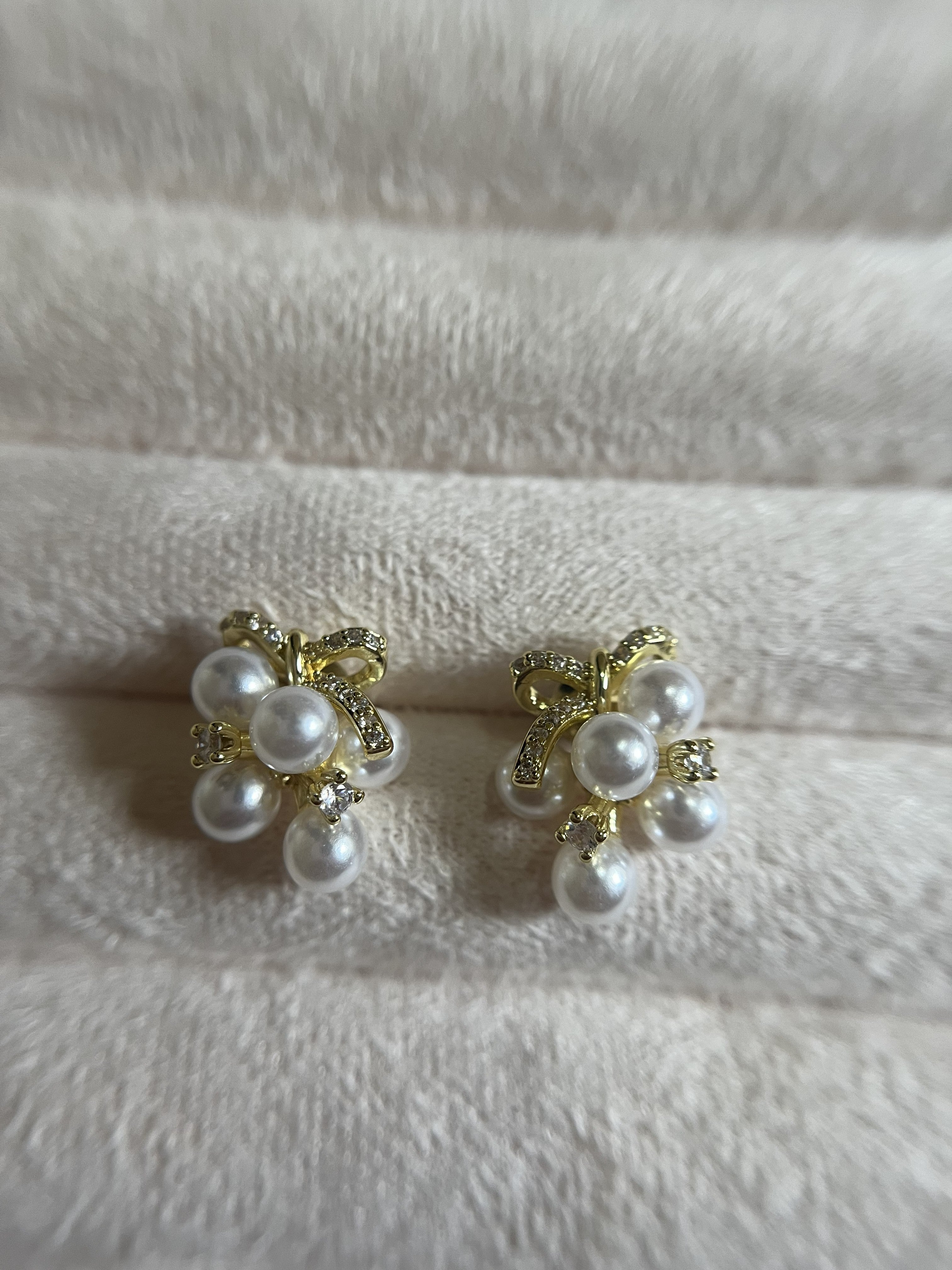 Alanki Roselle Pearl Bow Stud Earrings - House of Alanki