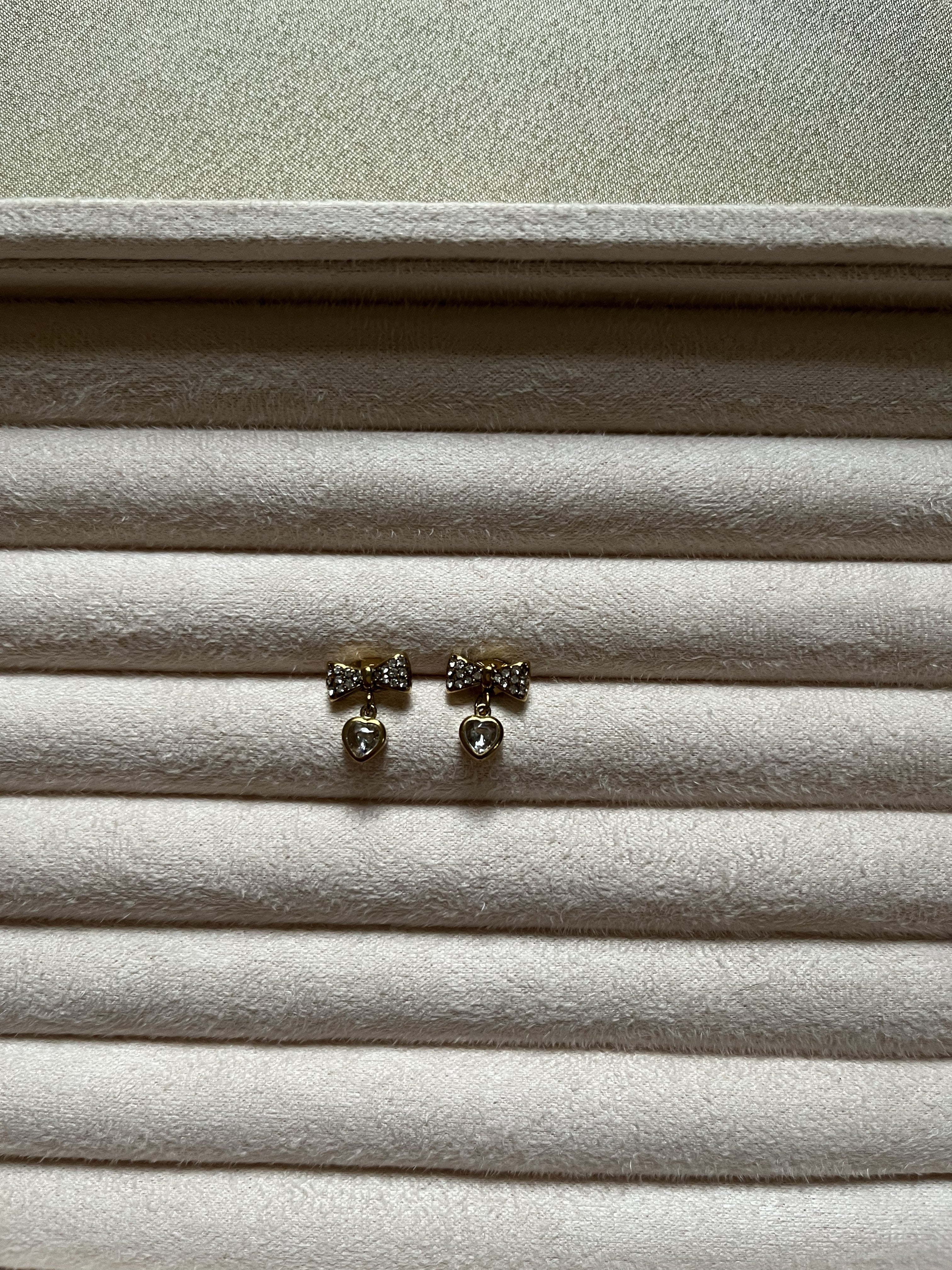 Crystal Heart Bow Drop Earrings - House of Alanki