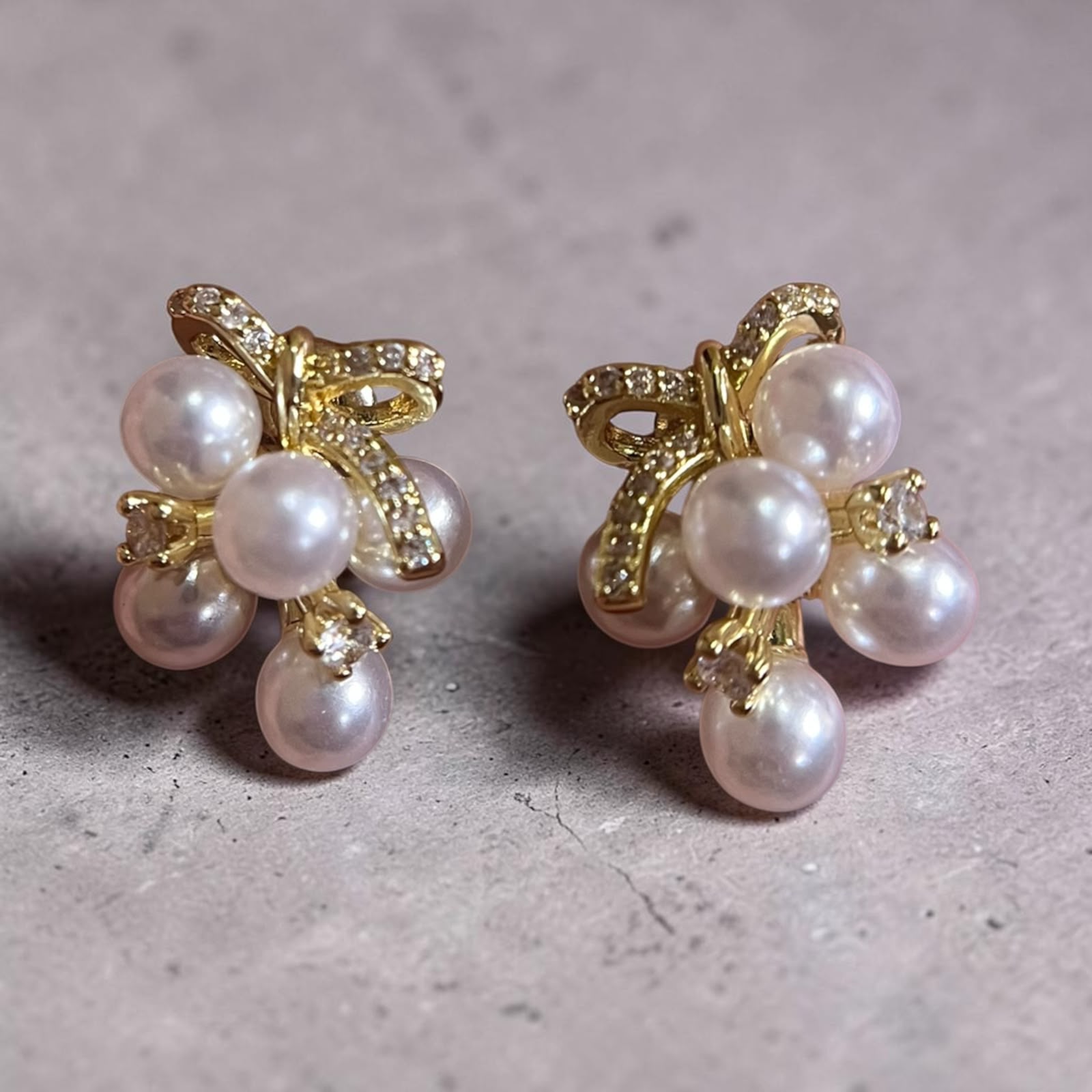 Alanki Roselle Pearl Bow Stud Earrings - House of Alanki