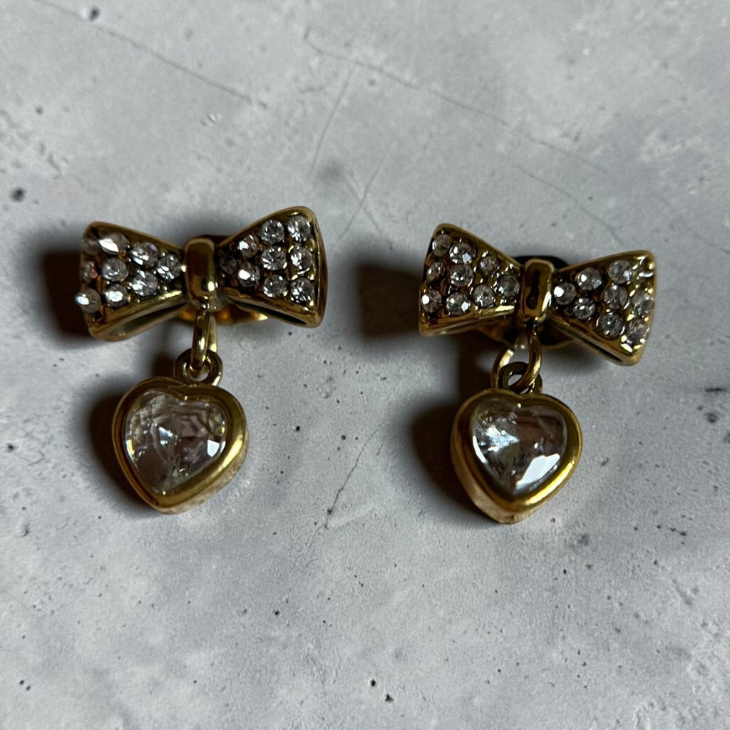 Crystal Heart Bow Drop Earrings - House of Alanki