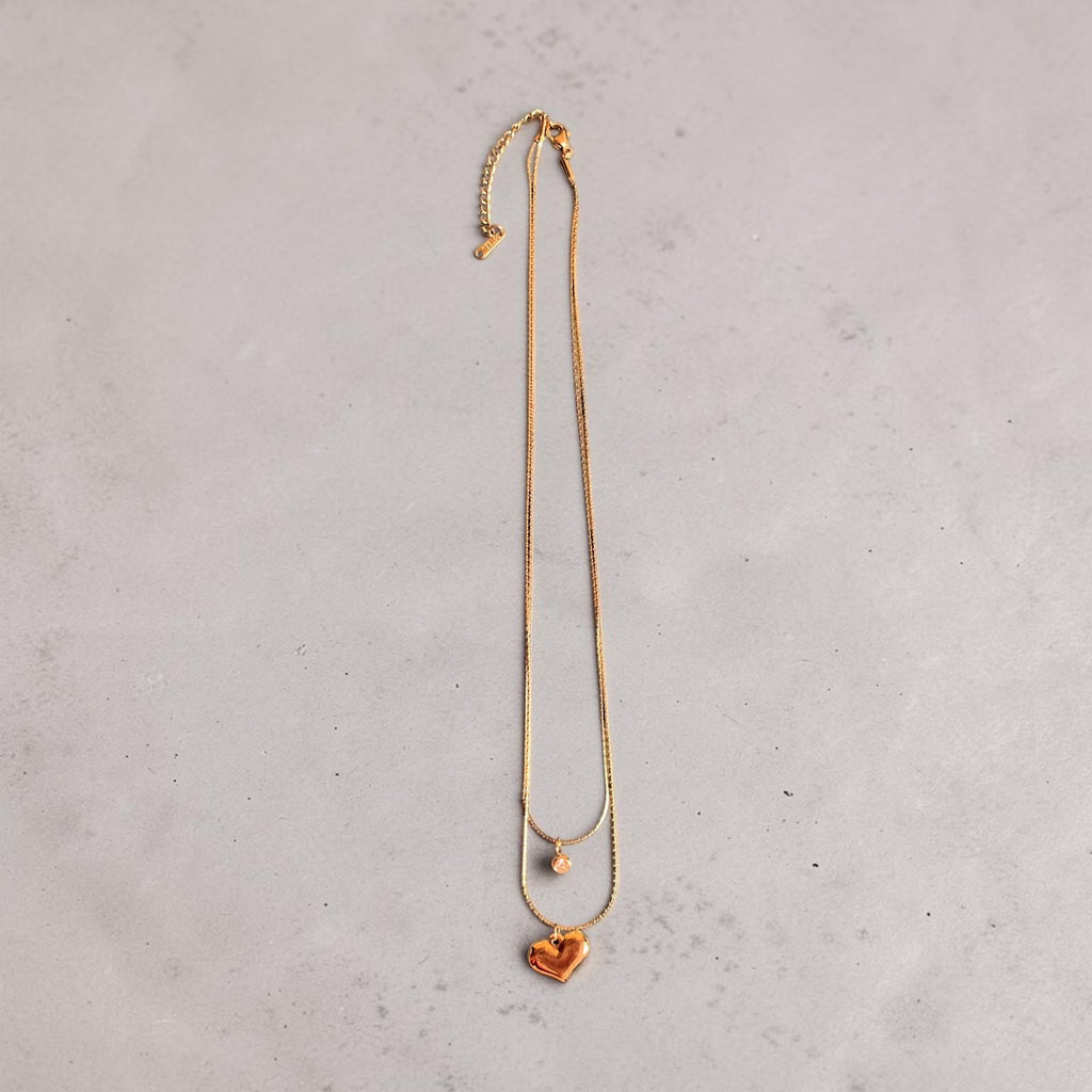Golden Heart Sparkle Layered Necklace - House of Alanki