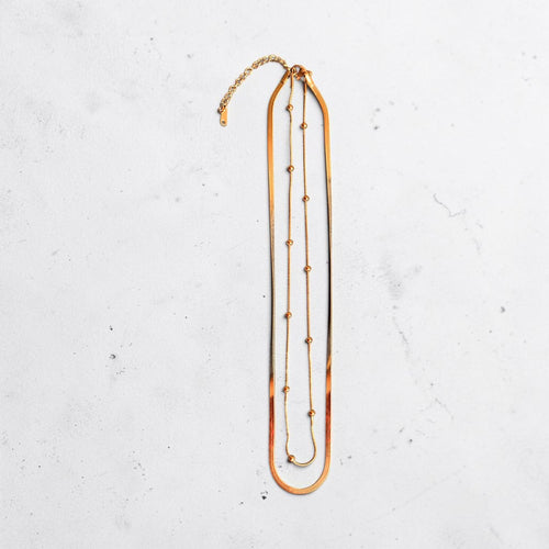 Golden Layered Bead & Snake Chain Necklace - House of Alanki