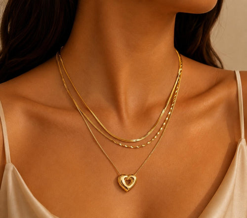 Triple Layer Heart Pendant Necklace - House of Alanki